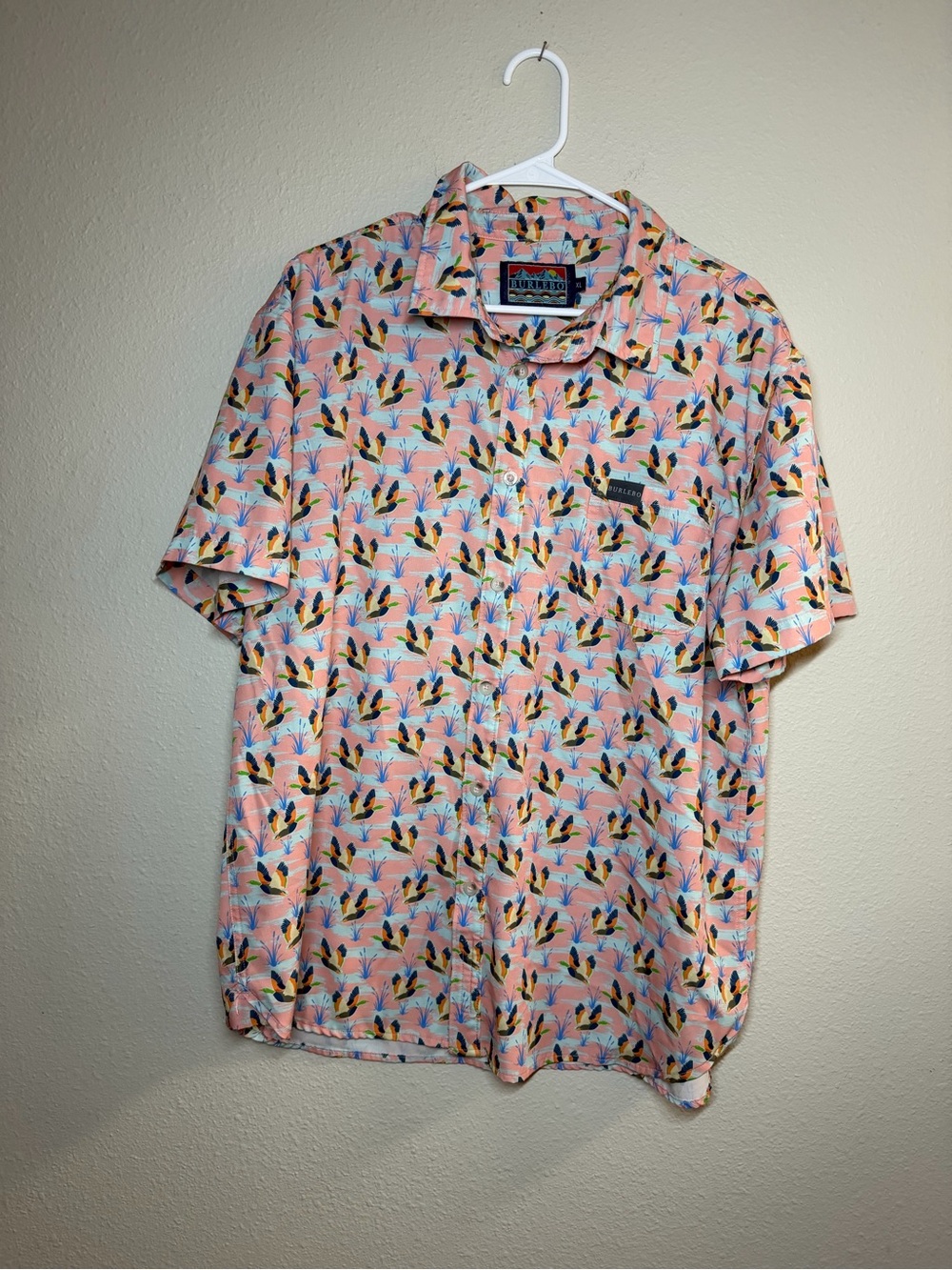 Burlebo Men’s Performance Polo XL Golf Hunt Duck Print Pink Outdoor Performance